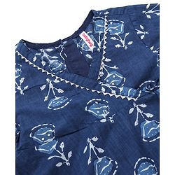Babyhug 100% Cotton Woven Three Fourth Sleeve Floral Printed Kurta Palazo Set with Dupatta - Indigo
