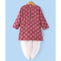 Babyhug 100% Cotton Woven Full Sleeves Bandhani Printed Kurta Dhoti Set - Red