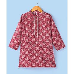 Babyhug 100% Cotton Woven Full Sleeves Bandhani Printed Kurta Dhoti Set - Red