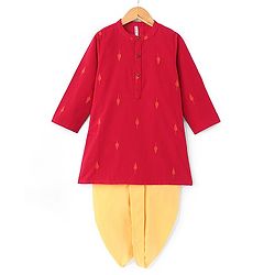 Babyhug 100% Cotton Woven Full Sleeves Handloom Embroidered Kurta Dhoti Set - Red