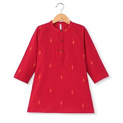 Babyhug 100% Cotton Woven Full Sleeves Handloom Embroidered Kurta Dhoti Set - Red