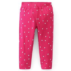 Babyhug Cotton Knit Full Length Stars Printed Jeggings - Pink