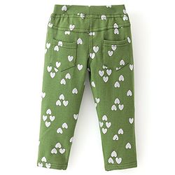 Babyhug Cotton Knit Full Length Heart Printed Jeggings - Green