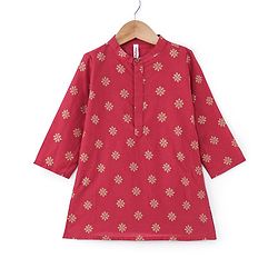 Babyhug Woven Full Sleeves Kurta & Dhoti Set Floral Gold Printed - Maroon & White
