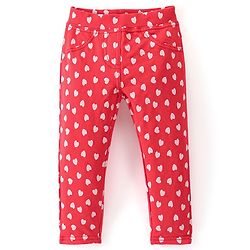 Babyhug Cotton Knit Full Length Jeggings Heart Print - Pink