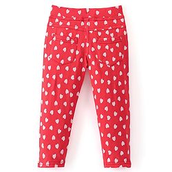 Babyhug Cotton Knit Full Length Jeggings Heart Print - Pink