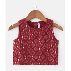 Babyhug  Sleeveless Foil Printed Lehenga Choli and Dupatta Set - Maroon