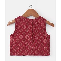 Babyhug  Sleeveless Foil Printed Lehenga Choli and Dupatta Set - Maroon