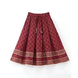 Babyhug  Sleeveless Foil Printed Lehenga Choli and Dupatta Set - Maroon