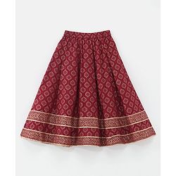 Babyhug  Sleeveless Foil Printed Lehenga Choli and Dupatta Set - Maroon