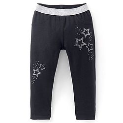 Babyhug Cotton Full Length Jeggings with Star Foil Print - Black