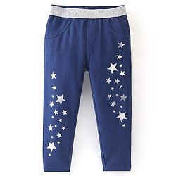 Babyhug Cotton Full Length Jegging With Star Print - Blue