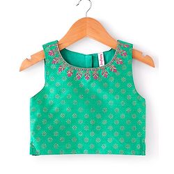 Babyhug Sleeveless Floral Embroidered Lehenga Choli and Dupatta - Fuschia & Green