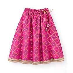 Babyhug Sleeveless Floral Embroidered Lehenga Choli and Dupatta - Fuschia & Green
