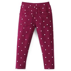 Babyhug Cotton Knit Full Length Polka Dots Print Jeggings - Red