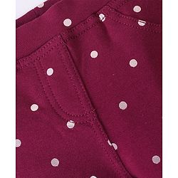 Babyhug Cotton Knit Full Length Polka Dots Print Jeggings - Red