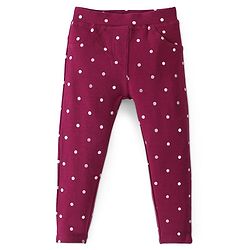 Babyhug Cotton Knit Full Length Polka Dots Print Jeggings - Red