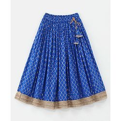 Babyhug Sleeveless Embroidered Choli With Foil Printed Lehenga and Dupatta Set -Blue