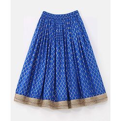 Babyhug Sleeveless Embroidered Choli With Foil Printed Lehenga and Dupatta Set -Blue
