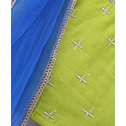 Babyhug Sleeveless Embroidered Choli With Foil Printed Lehenga and Dupatta Set -Blue