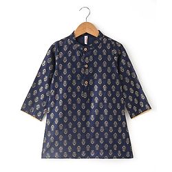 Babyhug Full Sleeves Foil Printed Kurta Pajama Set - Blue