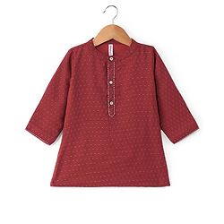 Babyhug Three Fourth Sleeve Swiss Dot Dobby Kurta With Pyjama Set -Red