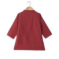 Babyhug Three Fourth Sleeve Swiss Dot Dobby Kurta With Pyjama Set -Red