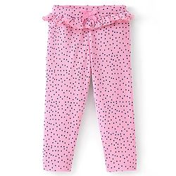 Babyhug Cotton Lycra Knit Full Length Leggings Polka Dots Print - Pink