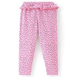 Babyhug Cotton Lycra Knit Full Length Leggings Polka Dots Print - Pink