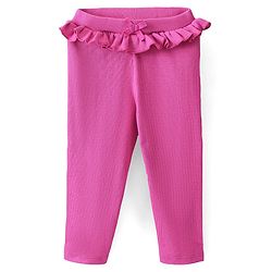 Babyhug Cotton Lycra Full Length Leggings with Frill Detailing - Fuchsia