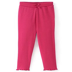 Babyhug Cotton Lycra Full Length Solid Leggings with Bow Applique - Red