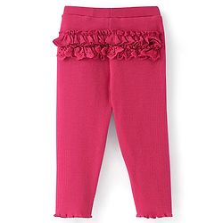 Babyhug Cotton Lycra Full Length Solid Leggings with Bow Applique - Red