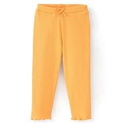 Babyhug Cotton Lycra Full Length Solid Rib Legging with Bow-Yellow