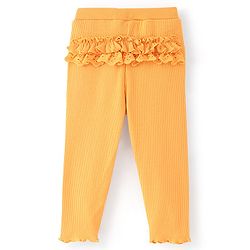 Babyhug Cotton Lycra Full Length Solid Rib Legging with Bow-Yellow