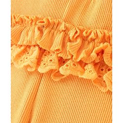 Babyhug Cotton Lycra Full Length Solid Rib Legging with Bow-Yellow