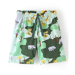 Babyhug Cotton Knit Elasticated Shorts with Draw Cord Animal Print - Green