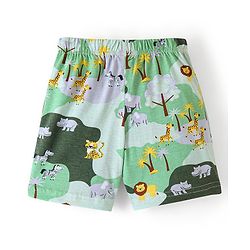 Babyhug Cotton Knit Elasticated Shorts with Draw Cord Animal Print - Green