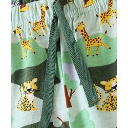 Babyhug Cotton Knit Elasticated Shorts with Draw Cord Animal Print - Green