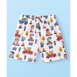 Babyhug Cotton Knit Shorts With Teddy Print - White