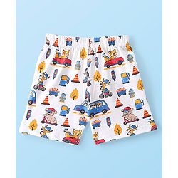 Babyhug Cotton Knit Shorts With Teddy Print - White