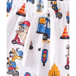 Babyhug Cotton Knit Shorts With Teddy Print - White