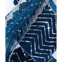Babyhug Half Sleeves Velvet Sequenced Choli with Embroidered Lehenga  and Dupatta Set - Navy Blue