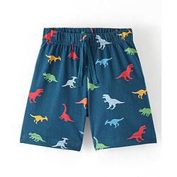 Babyhug Cotton Knit  Elasticated Shorts with Draw Cord Dino Print - Navy