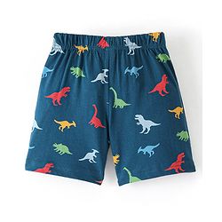 Babyhug Cotton Knit  Elasticated Shorts with Draw Cord Dino Print - Navy