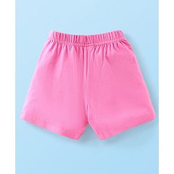 Babyhug Cotton Knit Shorts With Star & Clouds Print Pack Of 3 - Pink & White