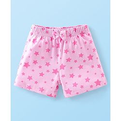 Babyhug Cotton Knit Shorts With Star & Clouds Print Pack Of 3 - Pink & White