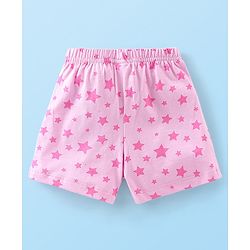 Babyhug Cotton Knit Shorts With Star & Clouds Print Pack Of 3 - Pink & White