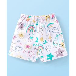 Babyhug Cotton Knit Shorts With Star & Clouds Print Pack Of 3 - Pink & White
