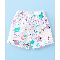 Babyhug Cotton Knit Shorts With Star & Clouds Print Pack Of 3 - Pink & White
