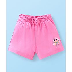 Babyhug Cotton Knit Shorts With Star & Clouds Print Pack Of 3 - Pink & White